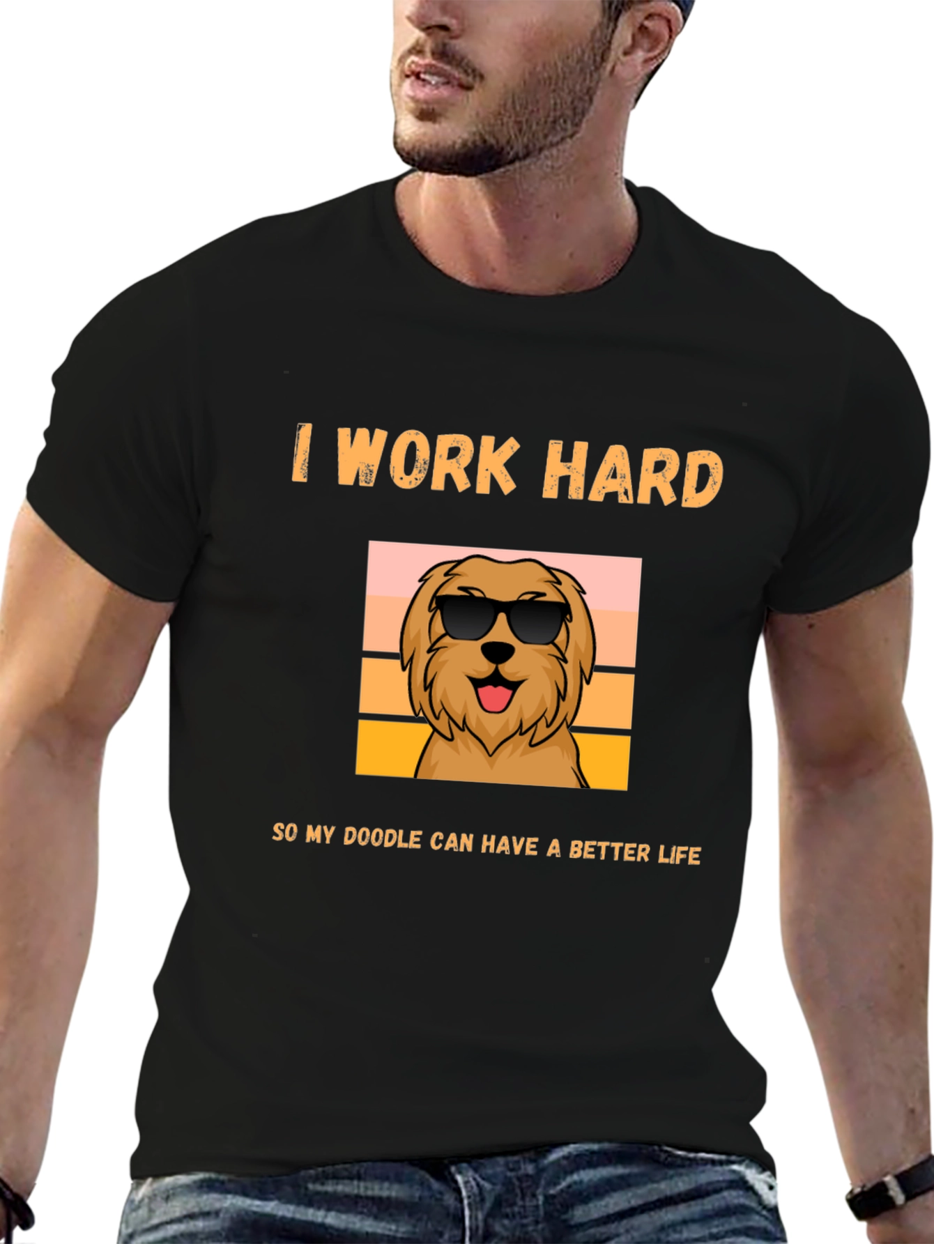 I Work Hard Doodle Dog Graphic T-Shirt