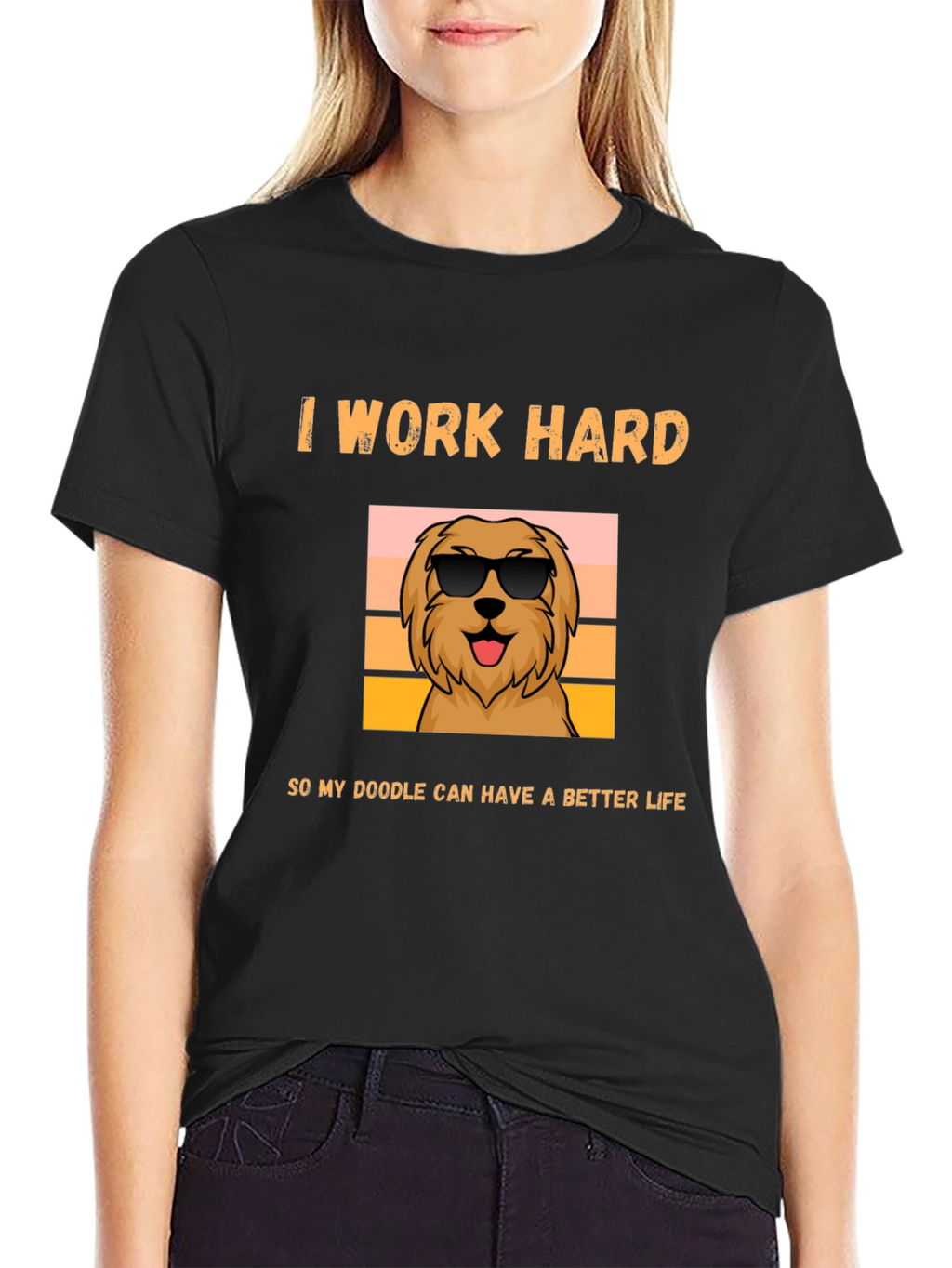 I Work Hard Doodle Dog Graphic T-Shirt