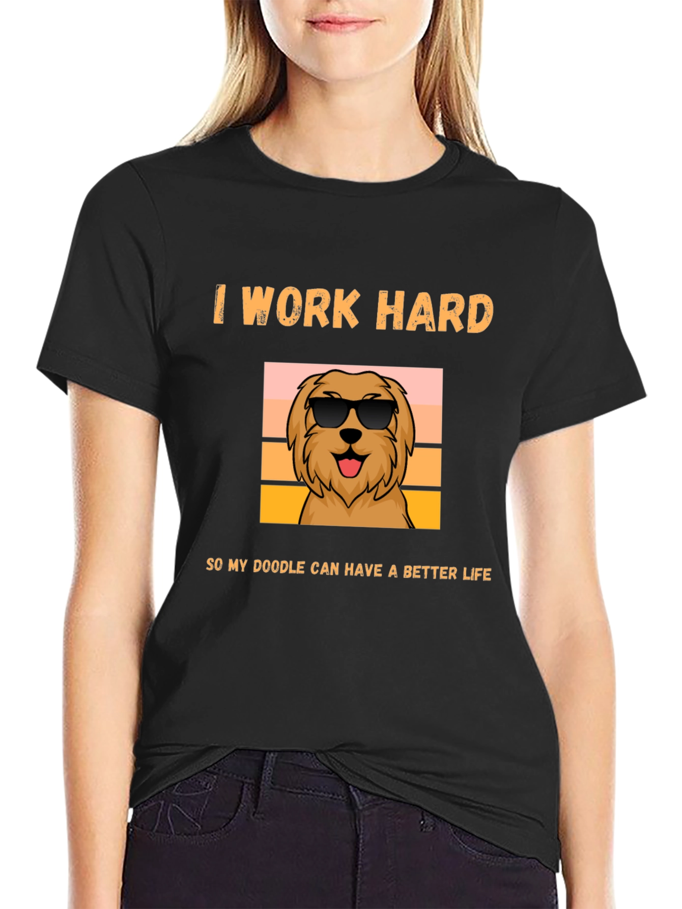 I Work Hard Doodle Dog Graphic T-Shirt