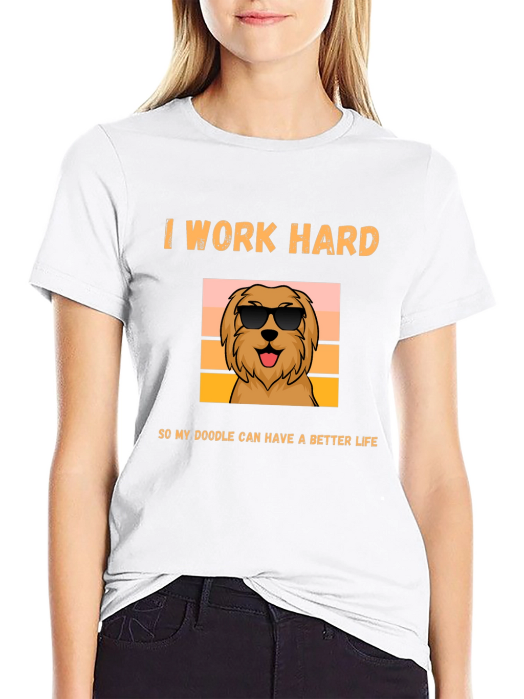 I Work Hard Doodle Dog Graphic T-Shirt