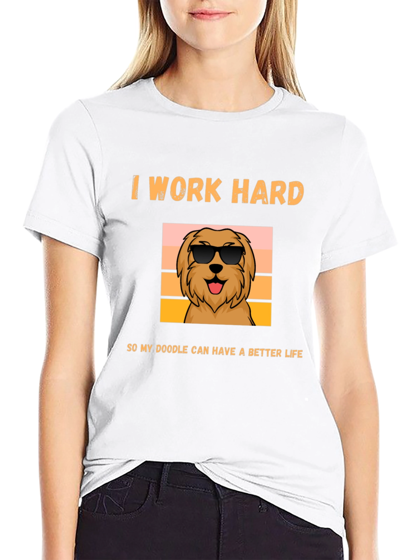 I Work Hard Doodle Dog Graphic T-Shirt