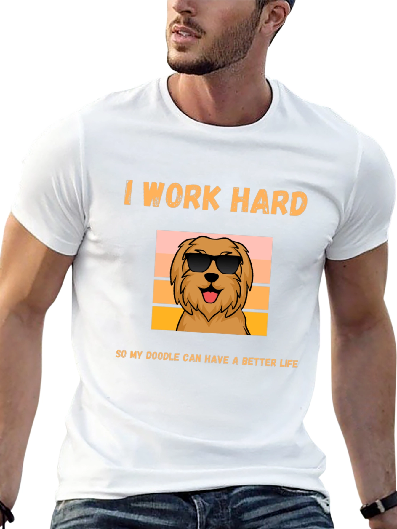 I Work Hard Doodle Dog Graphic T-Shirt