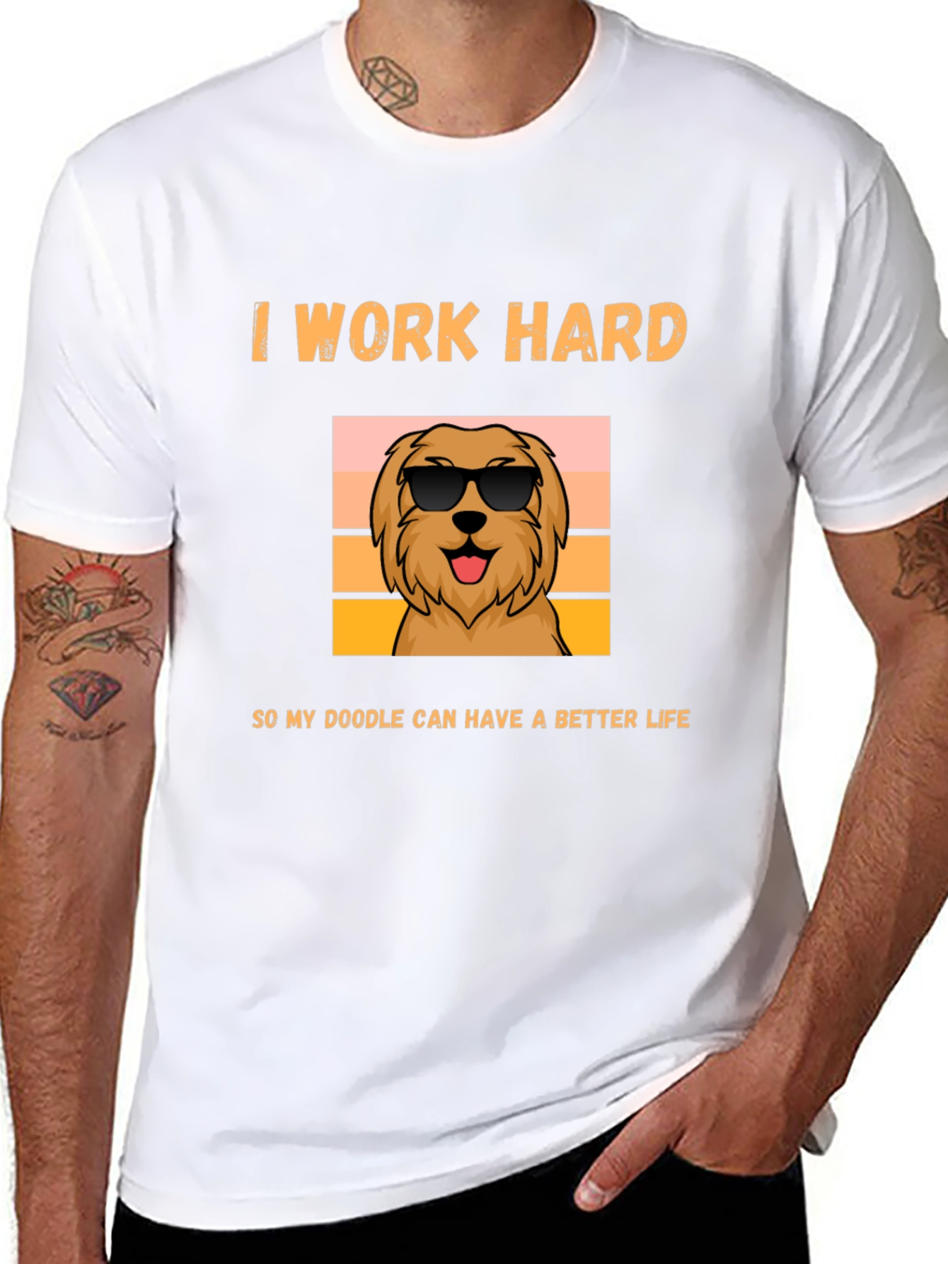 I Work Hard Doodle Dog Graphic T-Shirt