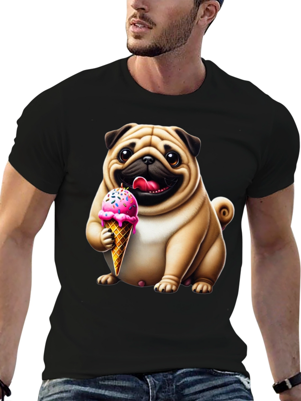 Pug Ice Cream T-Shirt - Adorable Dog Tee