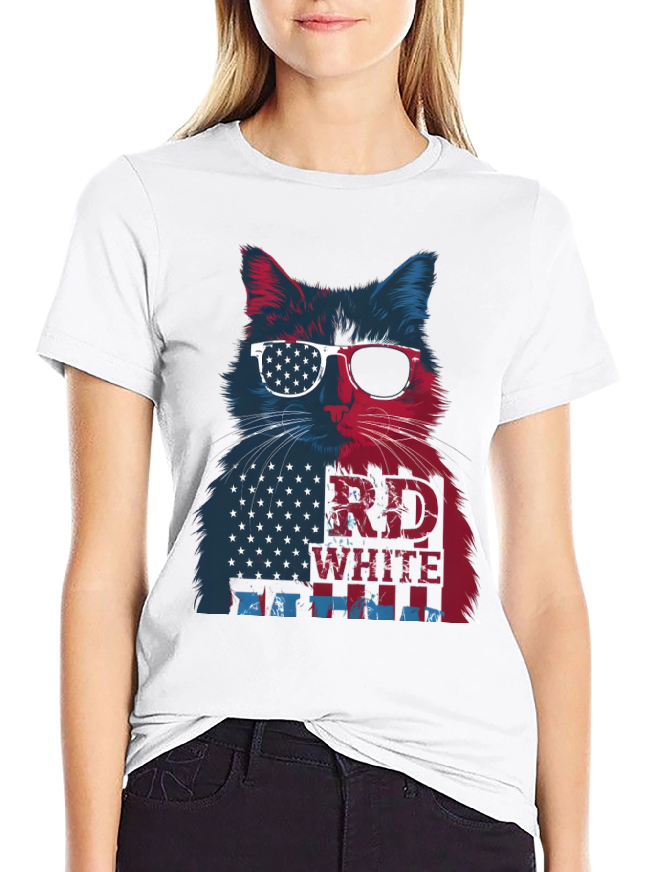 Patriotic Cat T-Shirt: Red White & Blue