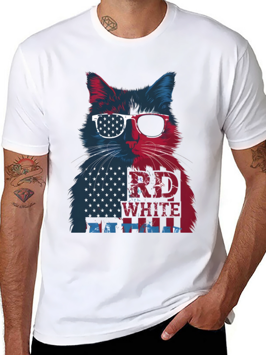 Patriotic Cat T-Shirt: Red White & Blue