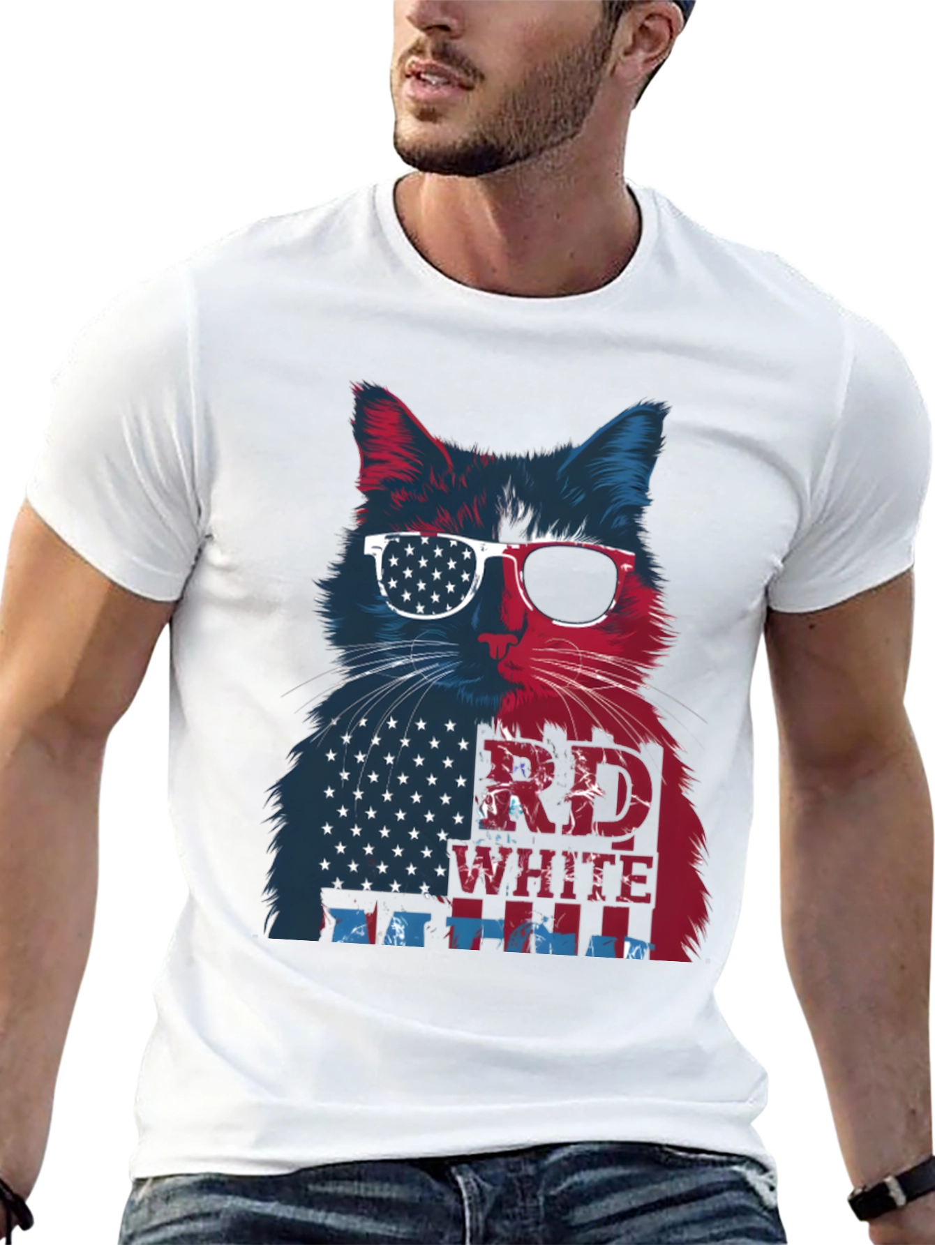 Patriotic Cat T-Shirt: Red White & Blue