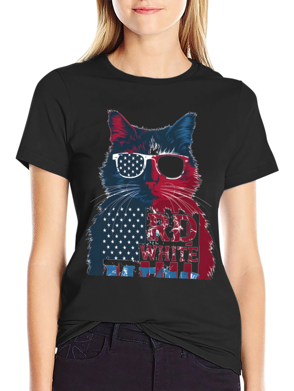 Patriotic Cat T-Shirt: Red White & Blue