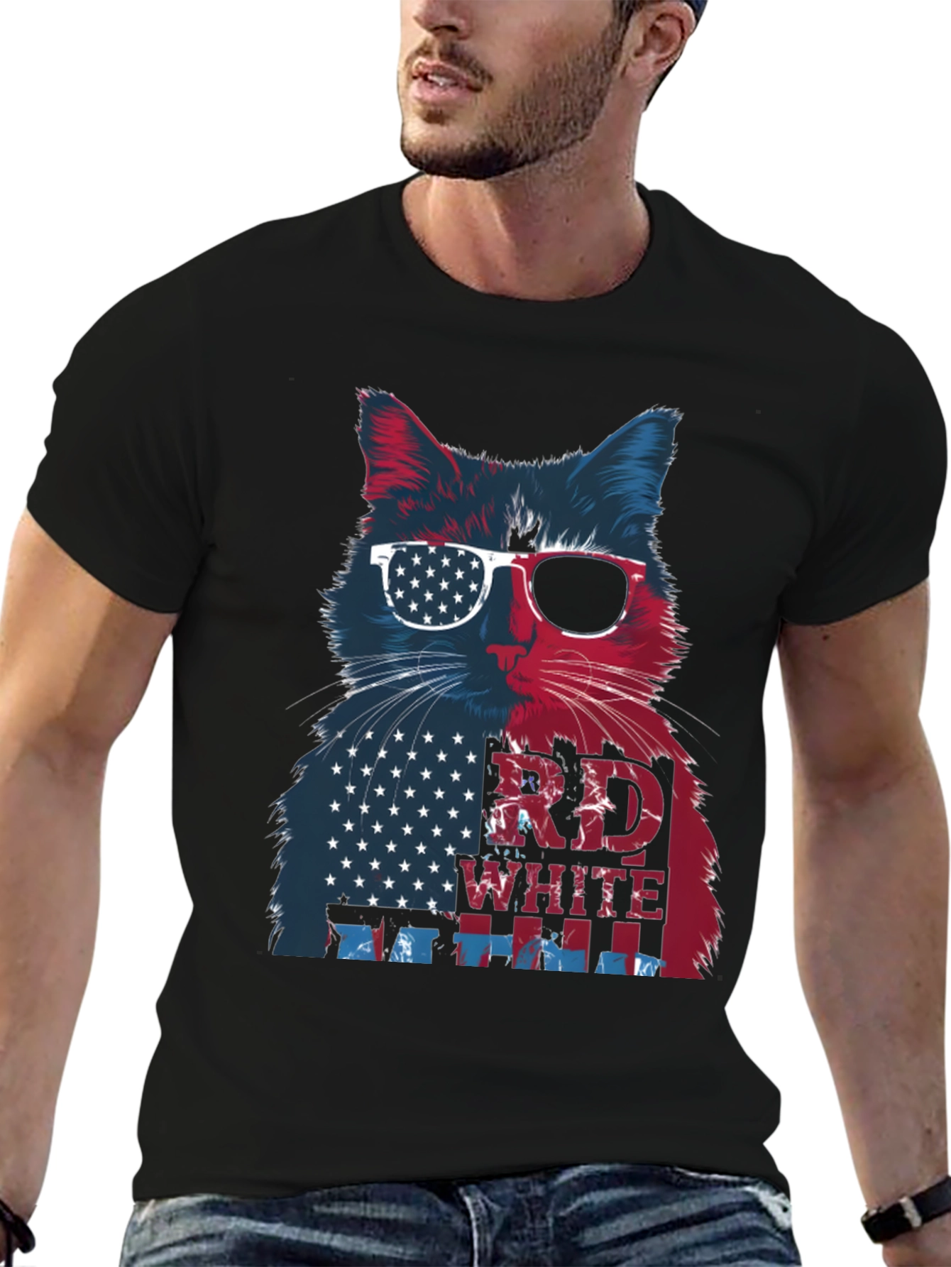 Patriotic Cat T-Shirt: Red White & Blue
