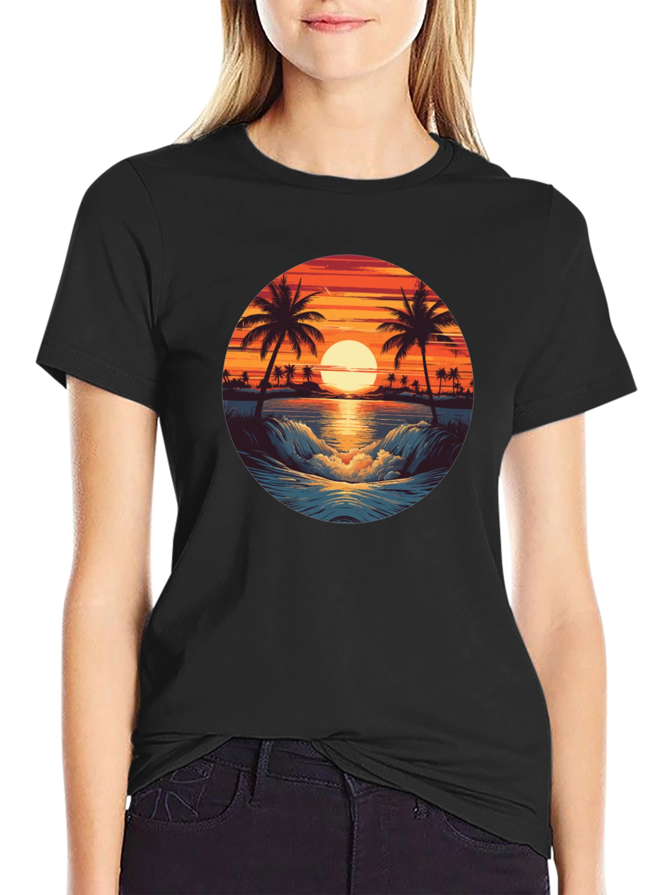 Sunset Beach Graphic Tee - Black