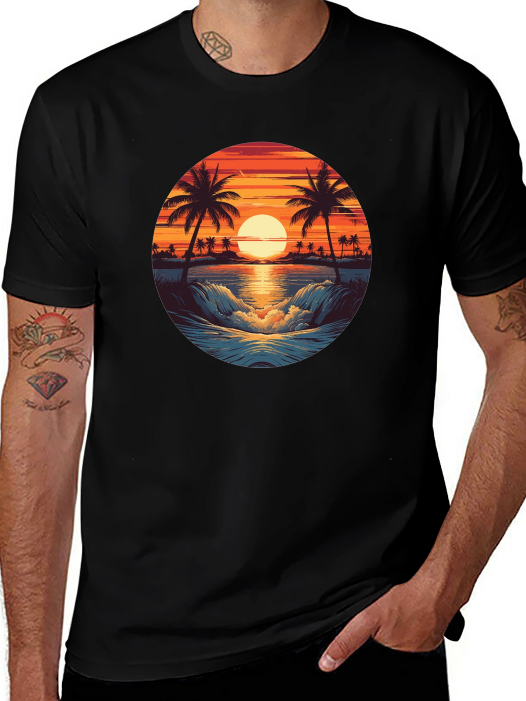 Sunset Beach Graphic Tee - Black