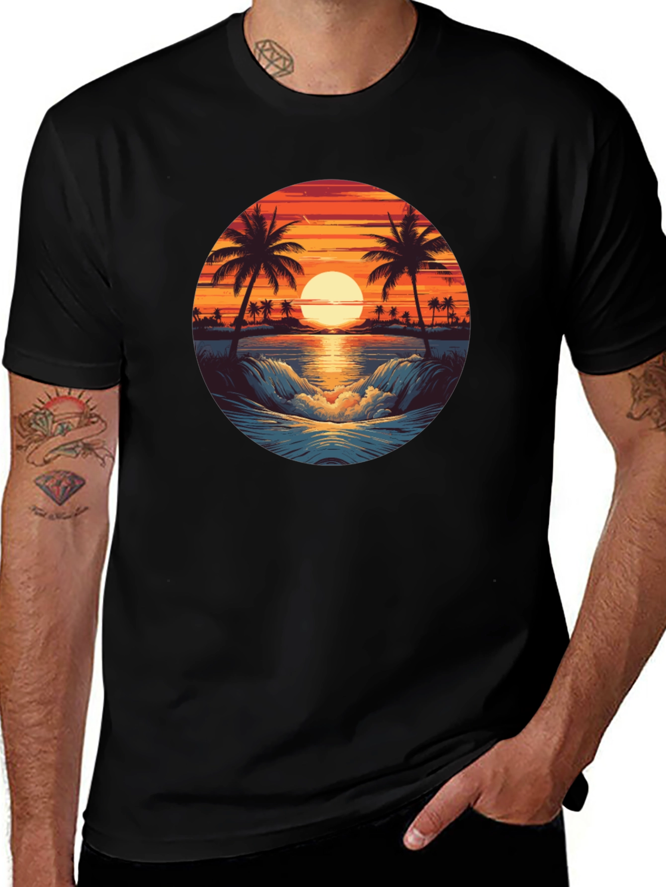 Sunset Beach Graphic Tee - Black