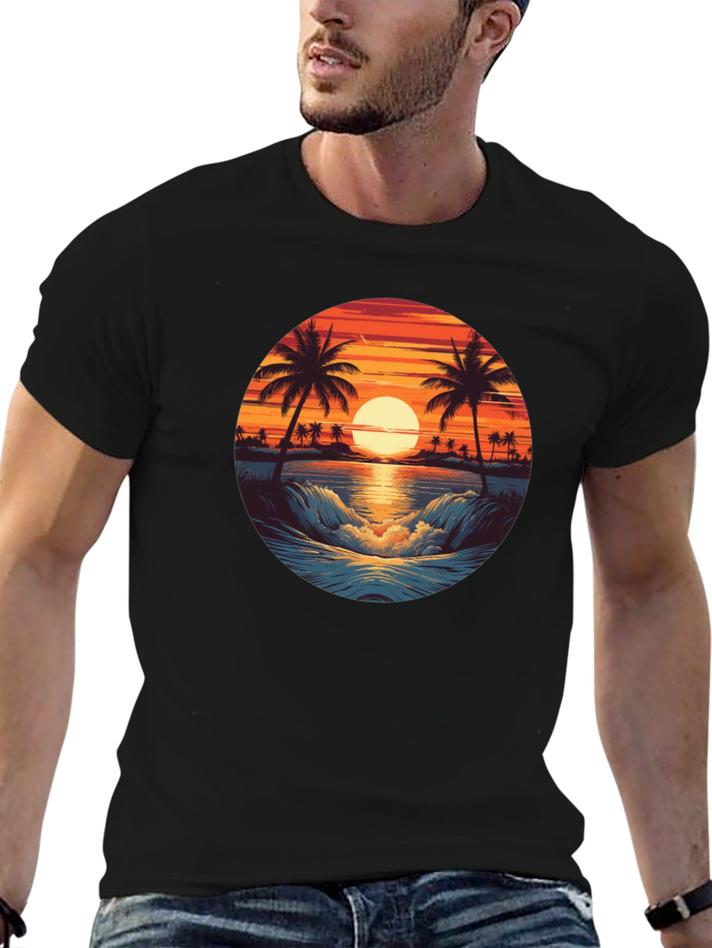 Sunset Beach Graphic Tee - Black
