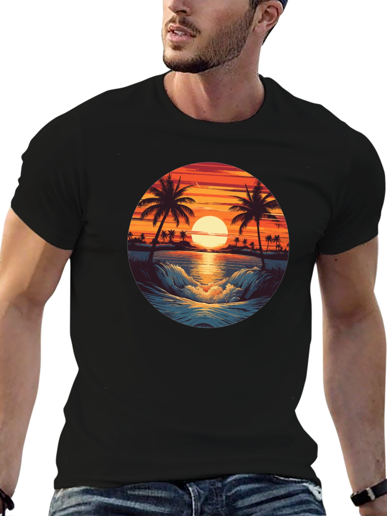 Sunset Beach Graphic Tee - Black