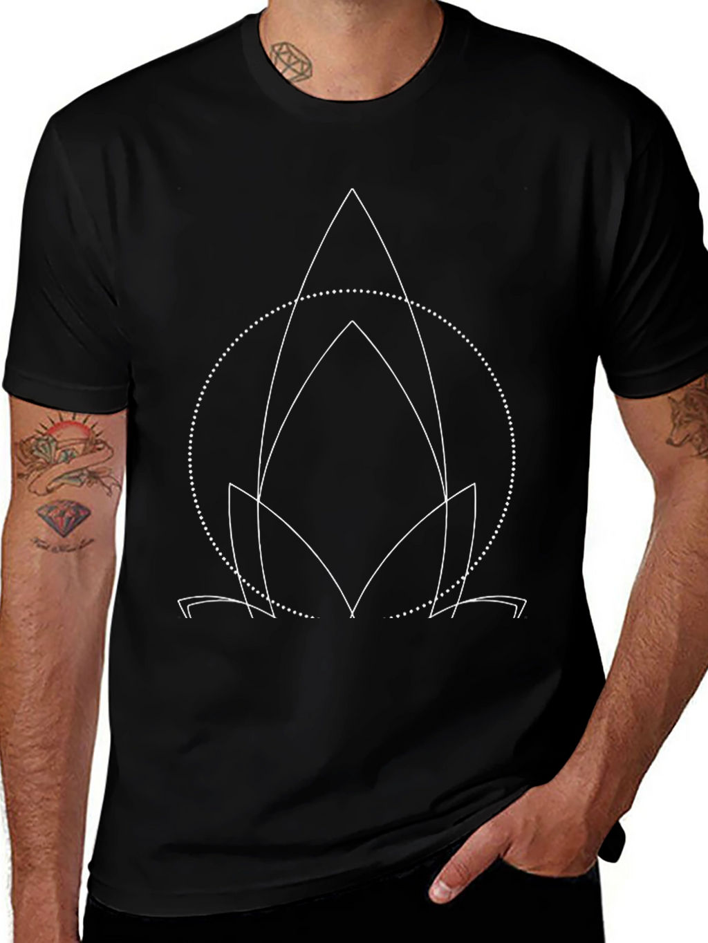 Geometric Lotus Graphic Black Tee