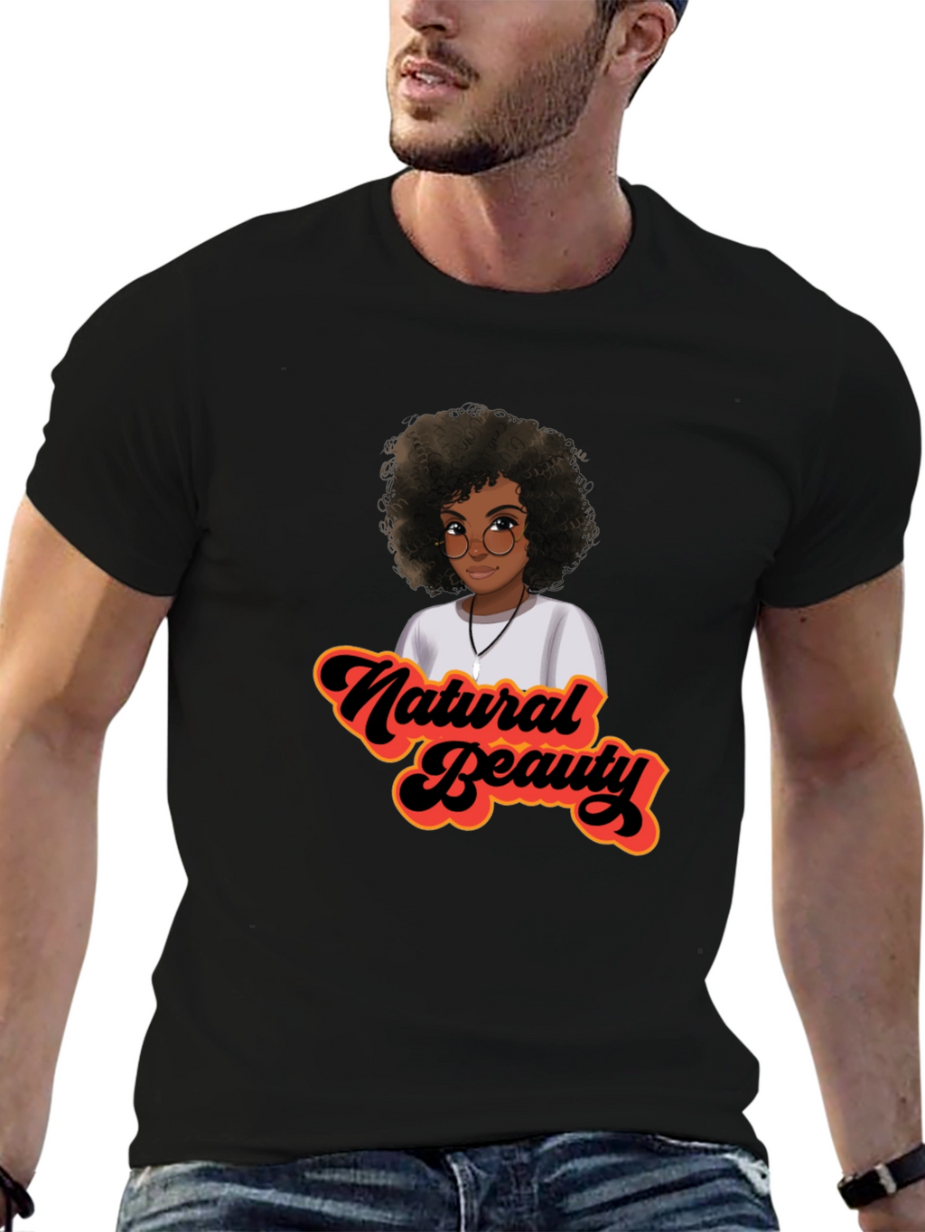 Natural Beauty Afro Graphic Tee - Stylish Black T-Shirt