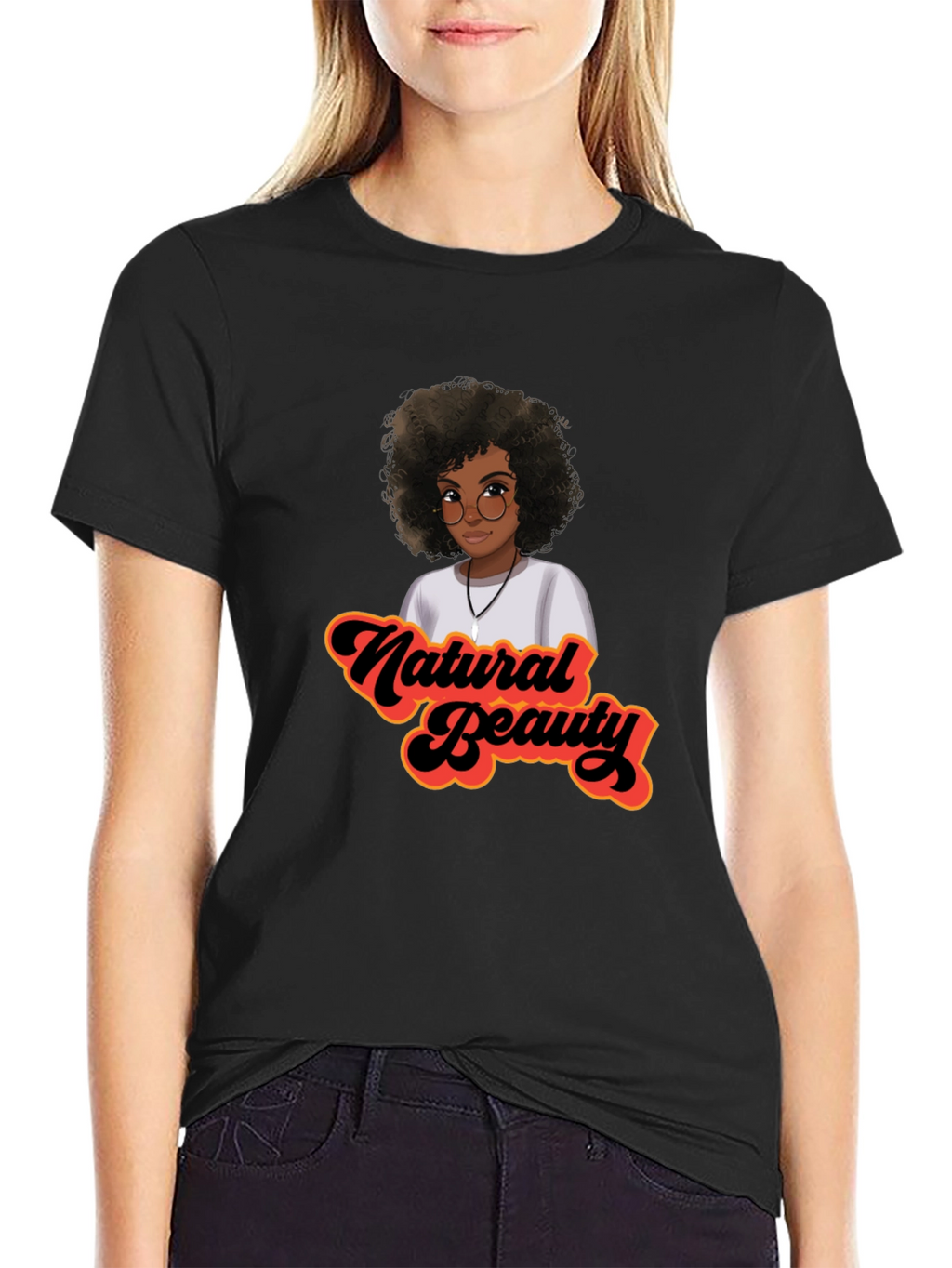 Natural Beauty Afro Graphic Tee - Stylish Black T-Shirt