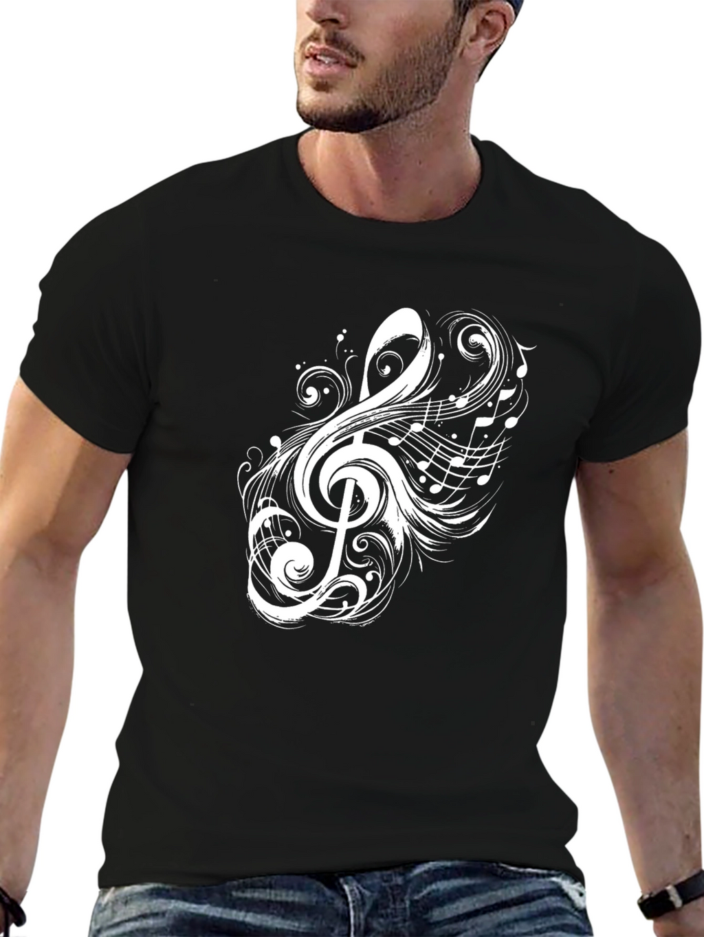 Musical Note Graphic Black T-Shirt