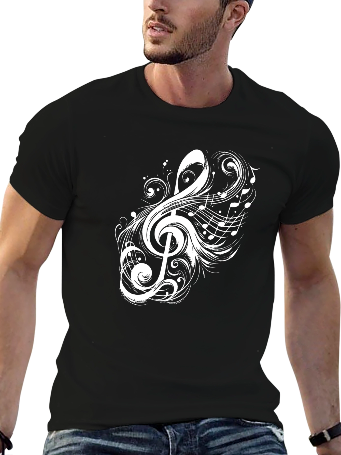 Musical Note Graphic Black T-Shirt