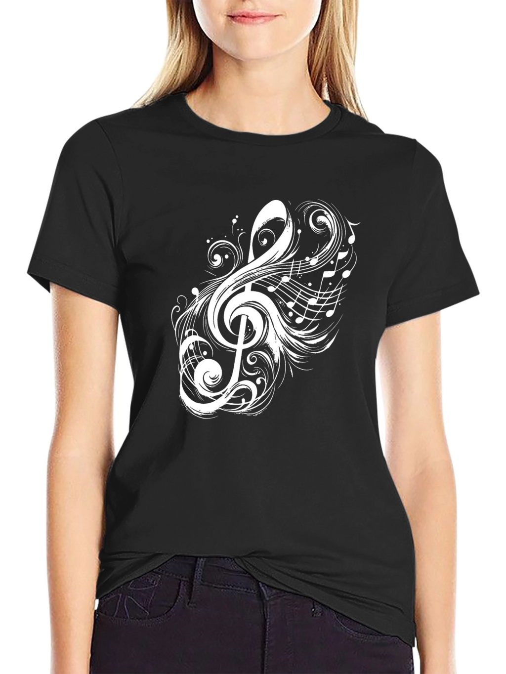 Musical Note Graphic Black T-Shirt