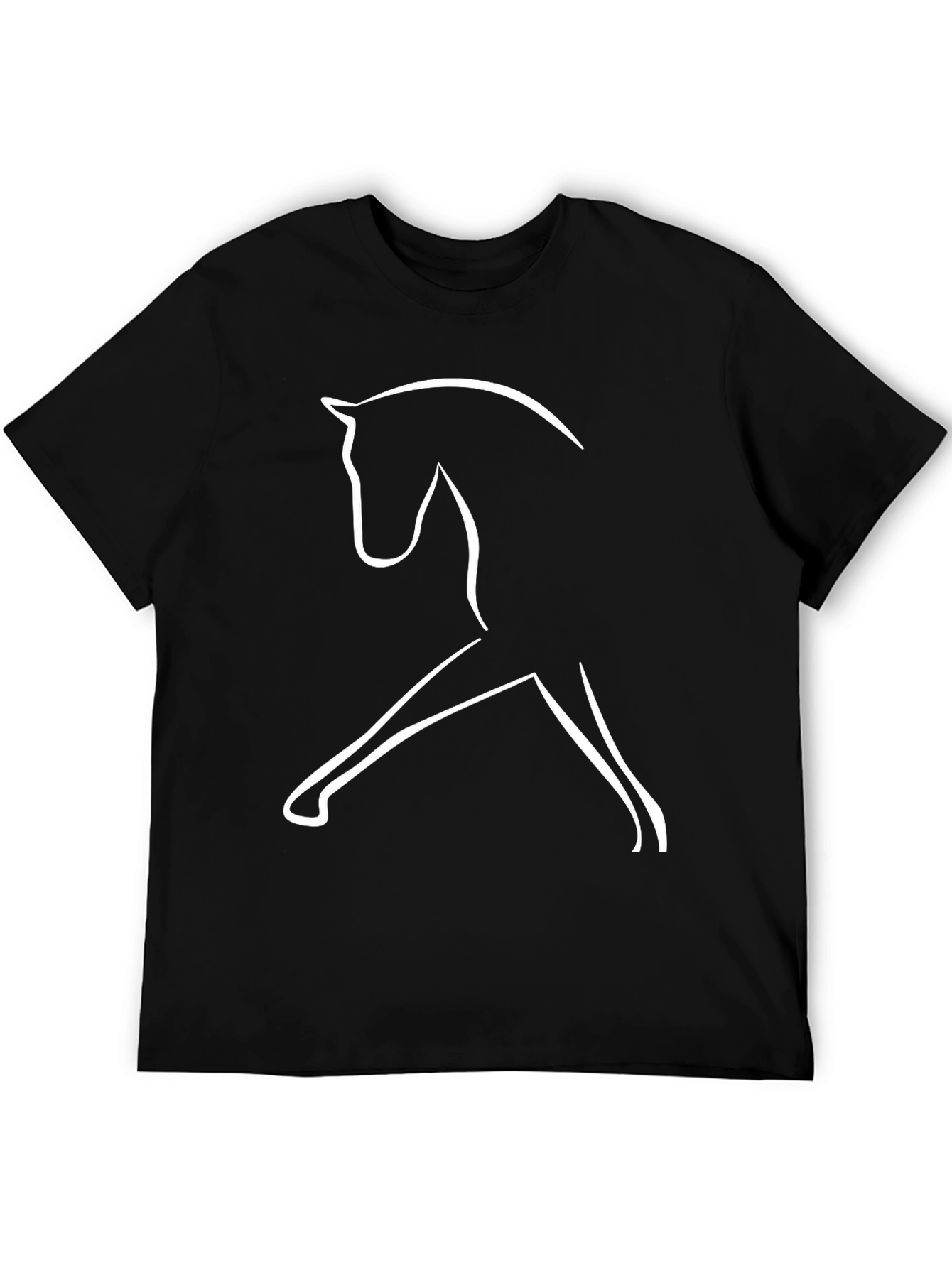 Equestrian Line Art Tee - Black Minimalist Horse Shirt