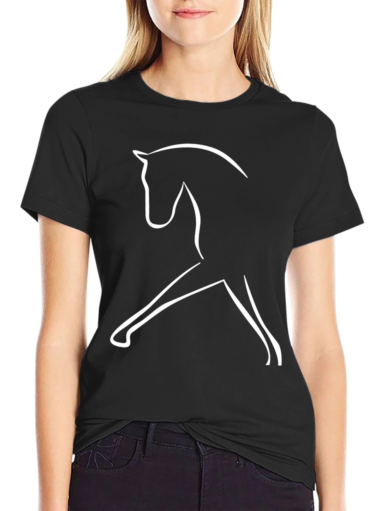 Equestrian Line Art Tee - Black Minimalist Horse Shirt