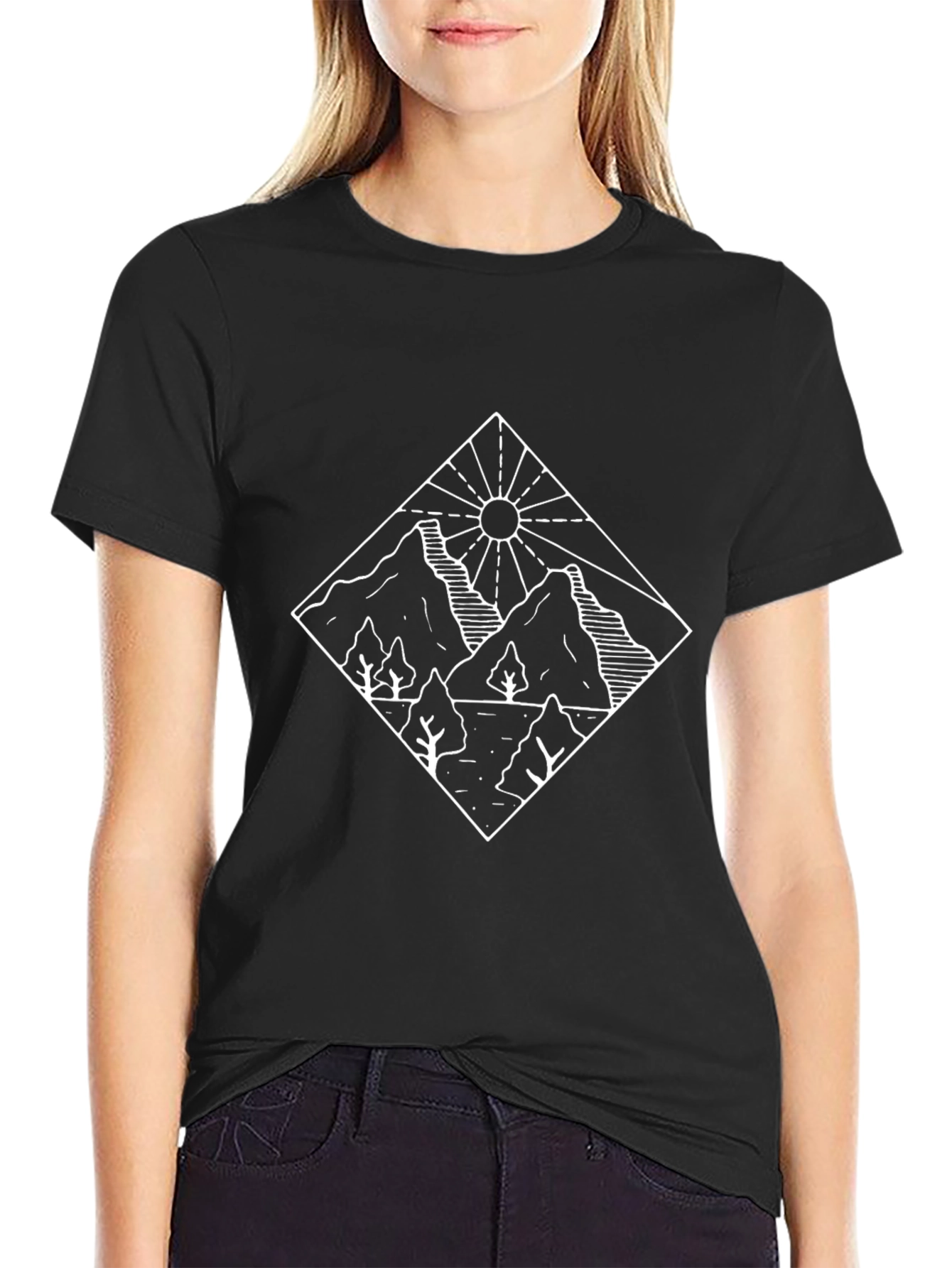 Mountain Scene Graphic Tee - Black Casual Wear