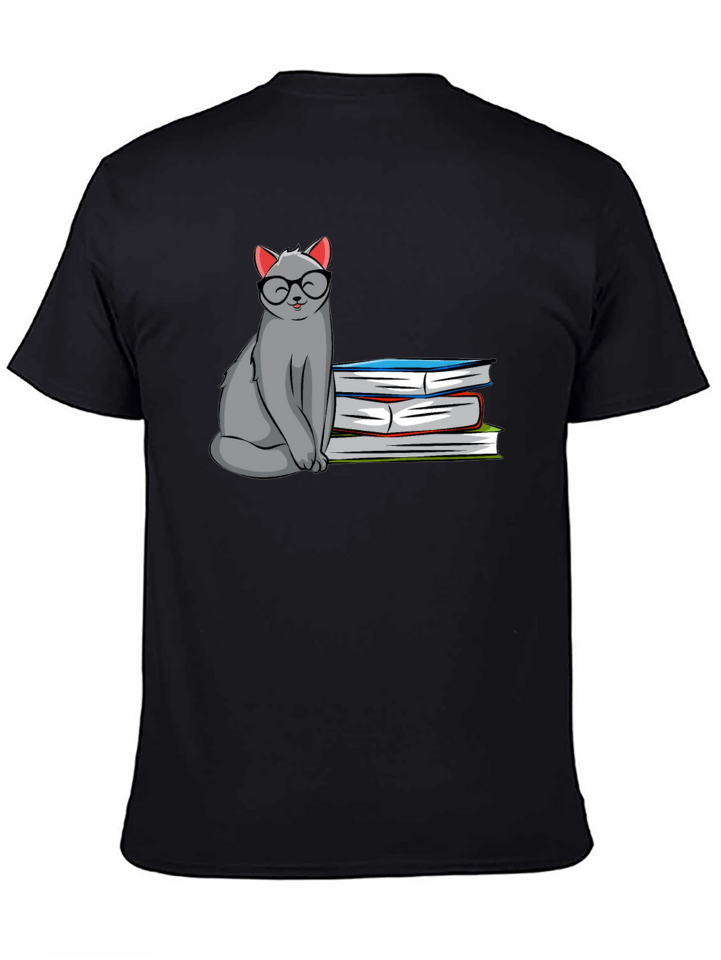 Cat with Glasses & Books Graphic T-Shirt