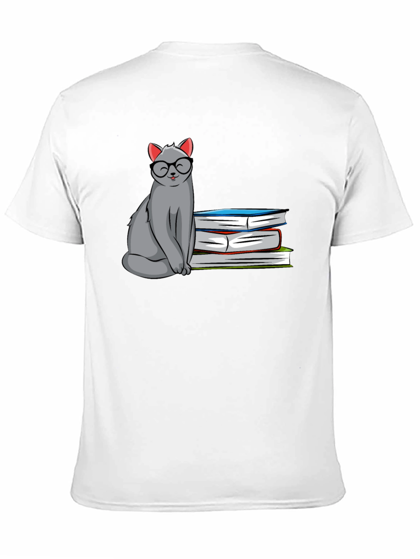 Cat with Glasses & Books Graphic T-Shirt
