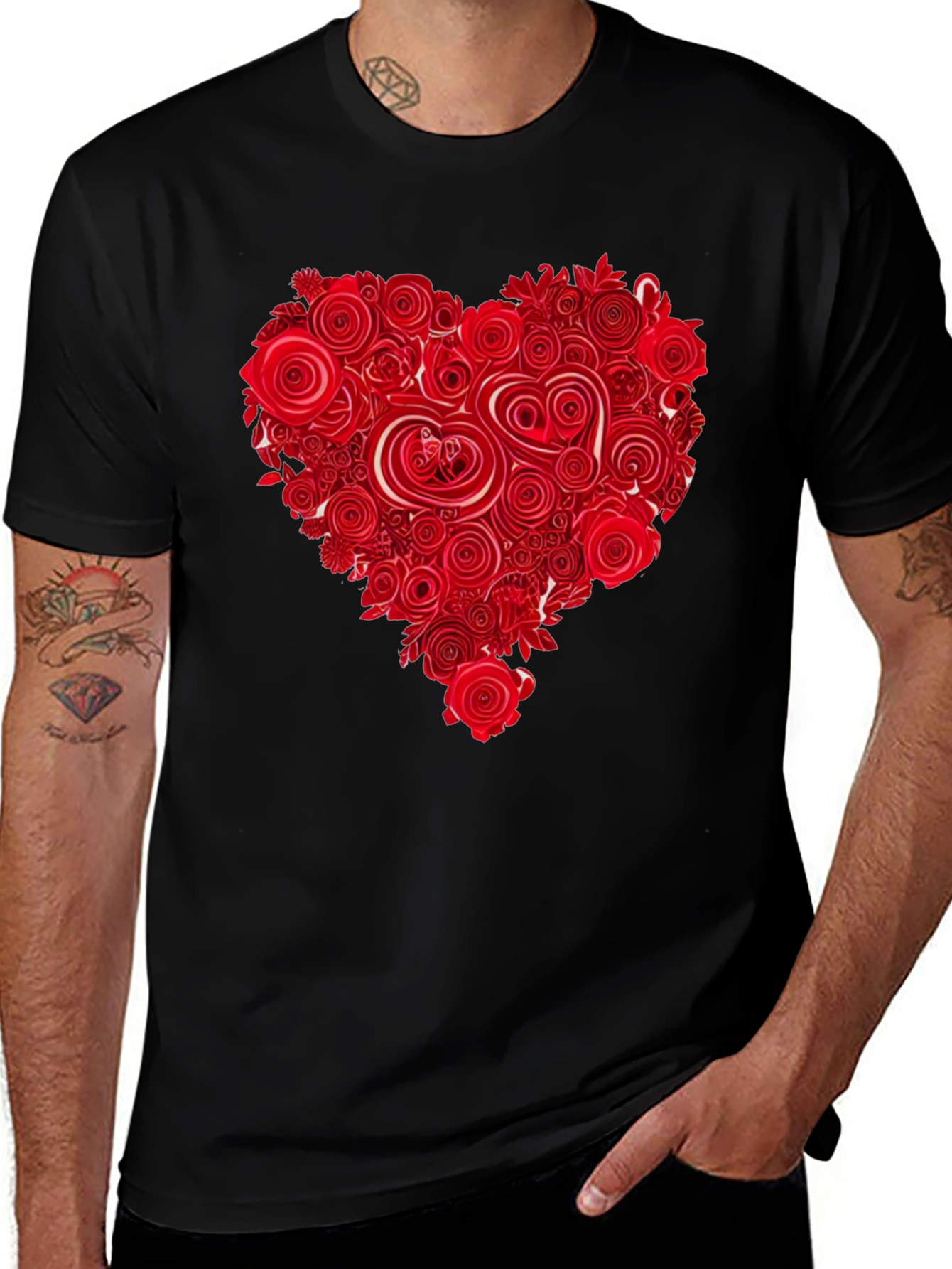 Floral Heart Black T-Shirt