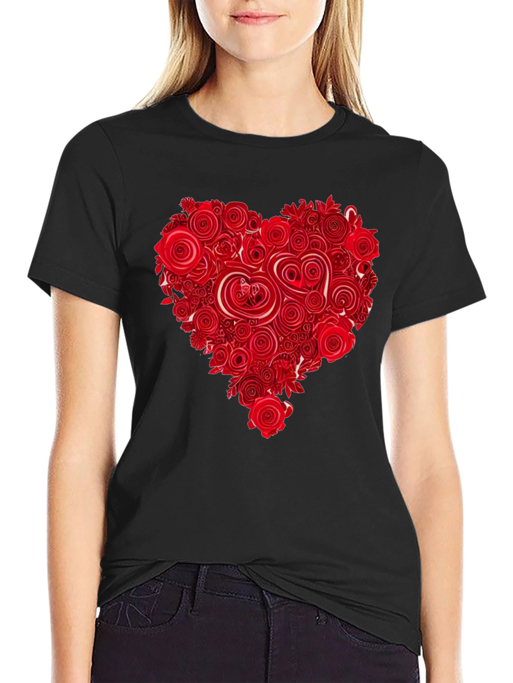 Floral Heart Black T-Shirt