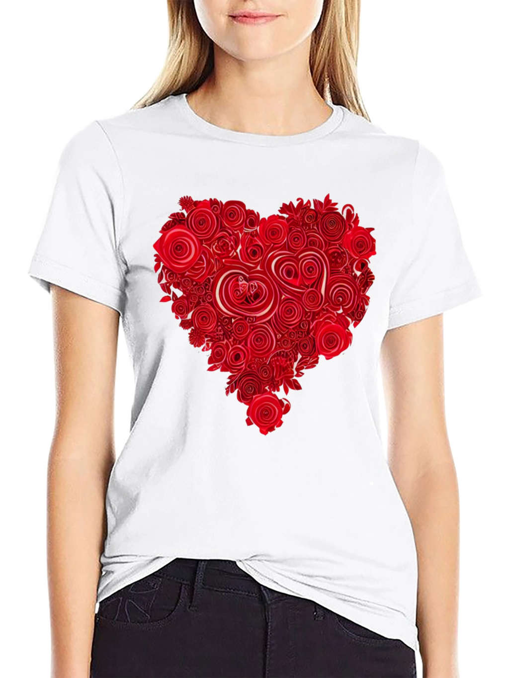 Floral Heart Black T-Shirt