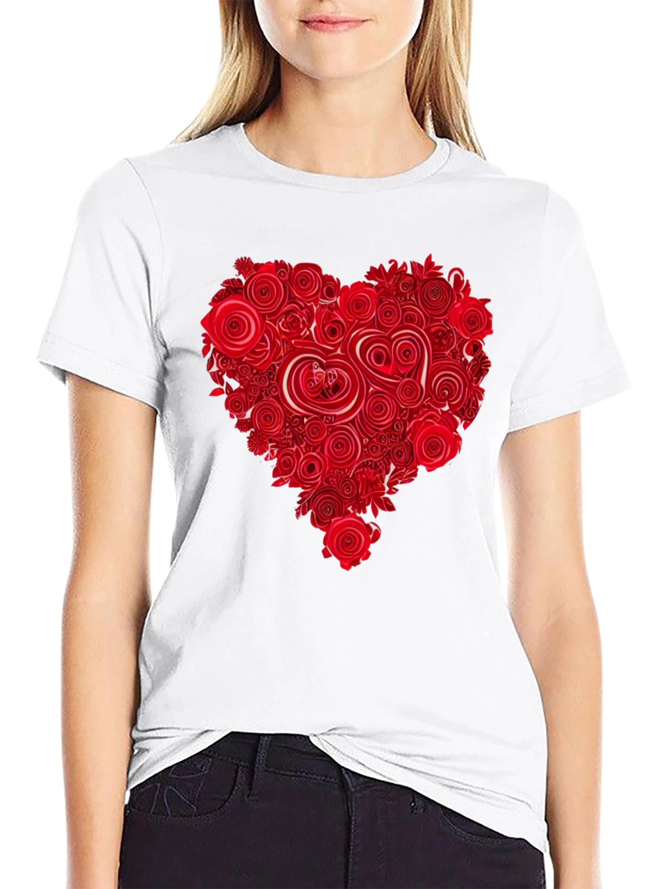 Floral Heart Black T-Shirt