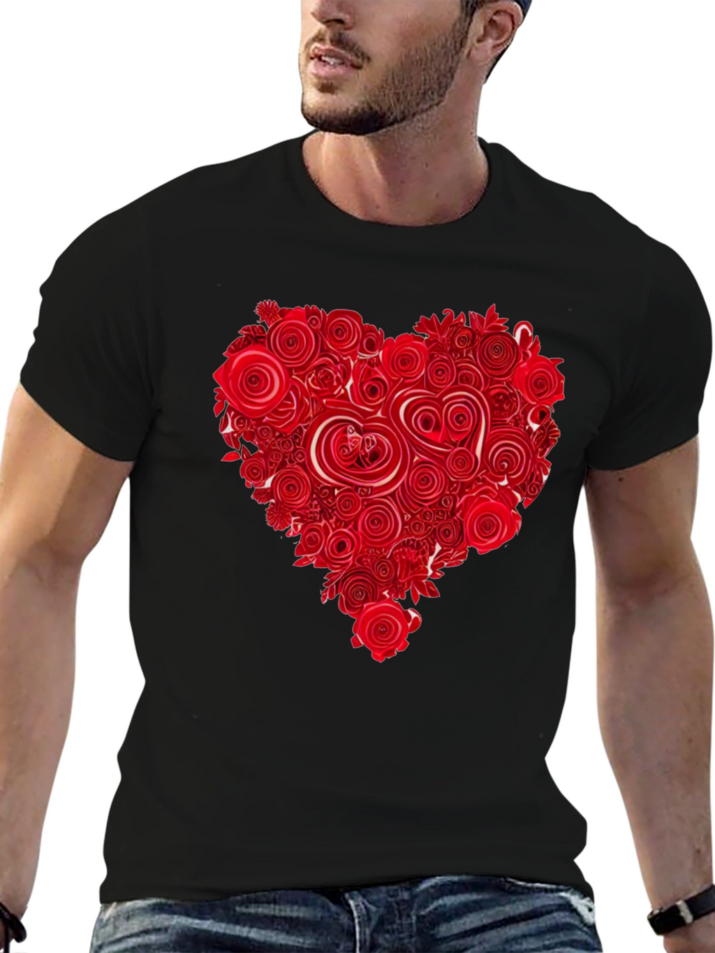 Floral Heart Black T-Shirt
