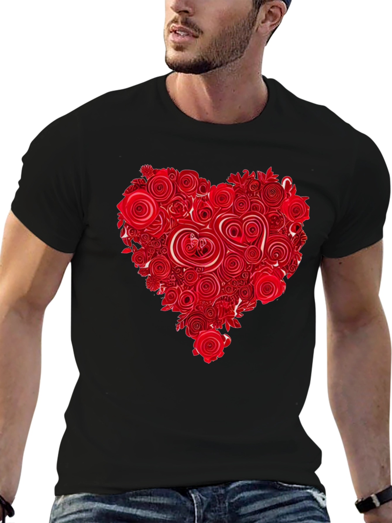 Floral Heart Black T-Shirt
