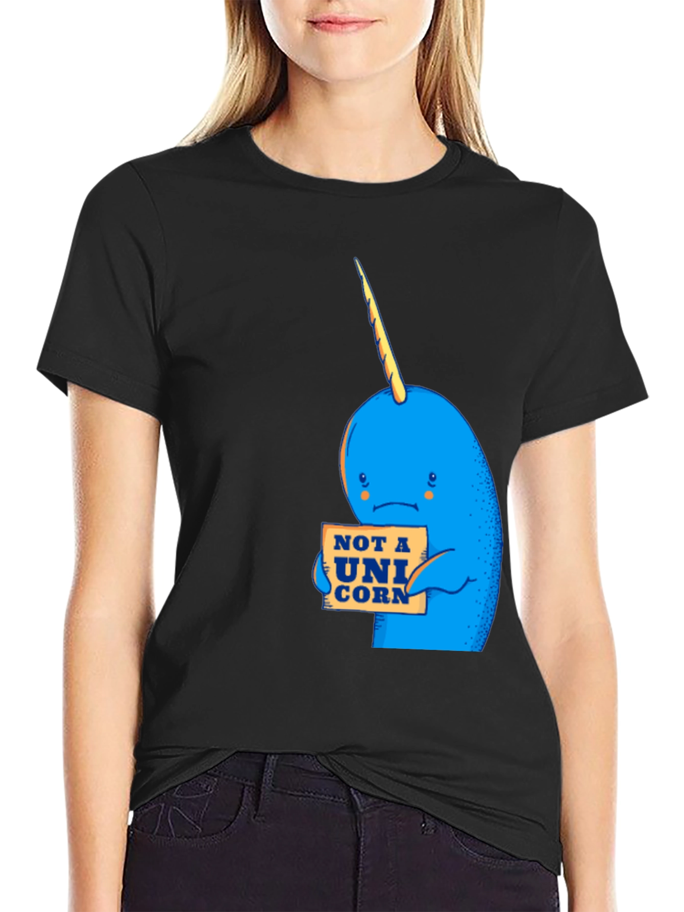 Narwhal Not A Unicorn Graphic T-Shirt - Black Cotton Tee