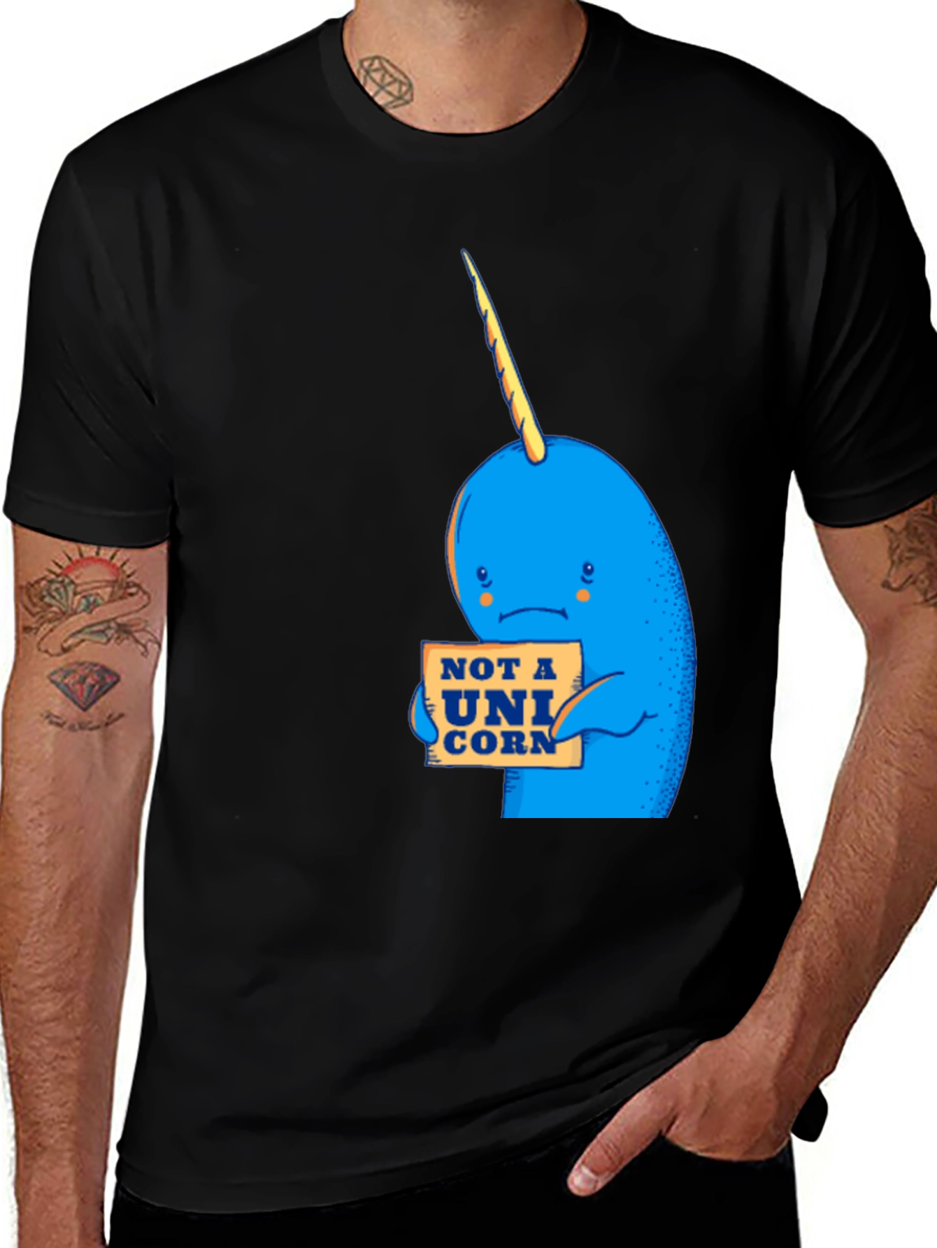 Narwhal Not A Unicorn Graphic T-Shirt - Black Cotton Tee