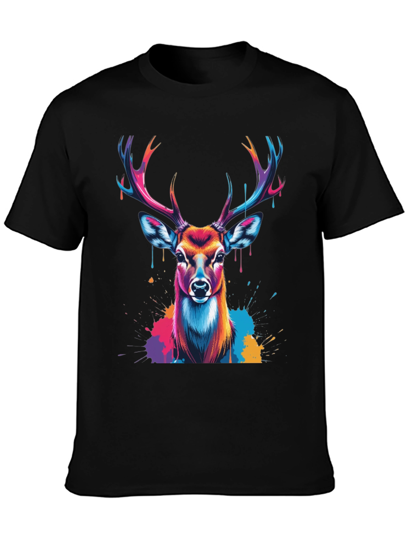 Vibrant Deer Graphic Tee - Black Casual T-Shirt