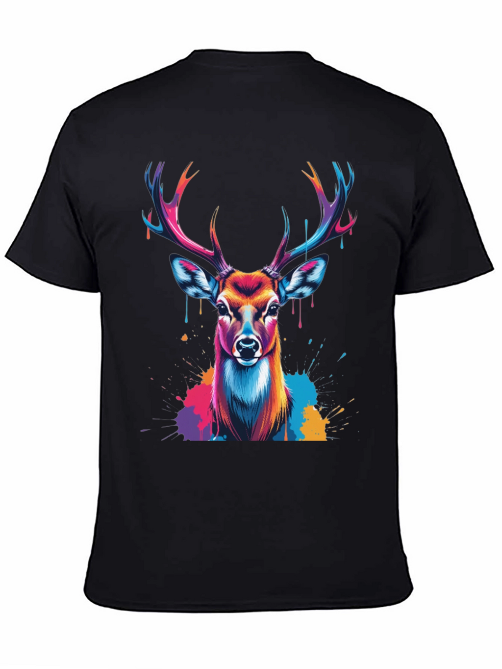 Vibrant Deer Graphic Tee - Black Casual T-Shirt