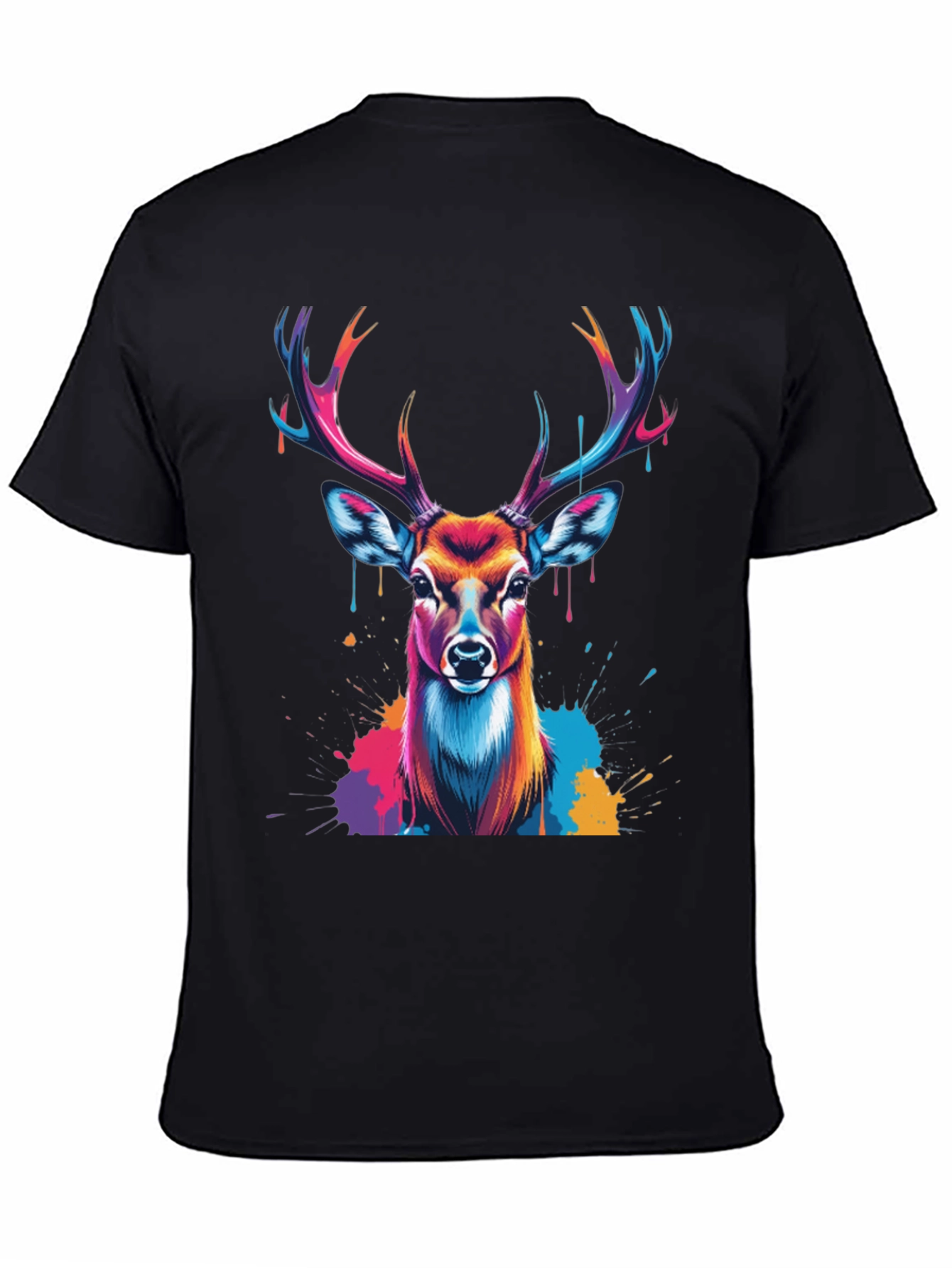 Vibrant Deer Graphic Tee - Black Casual T-Shirt