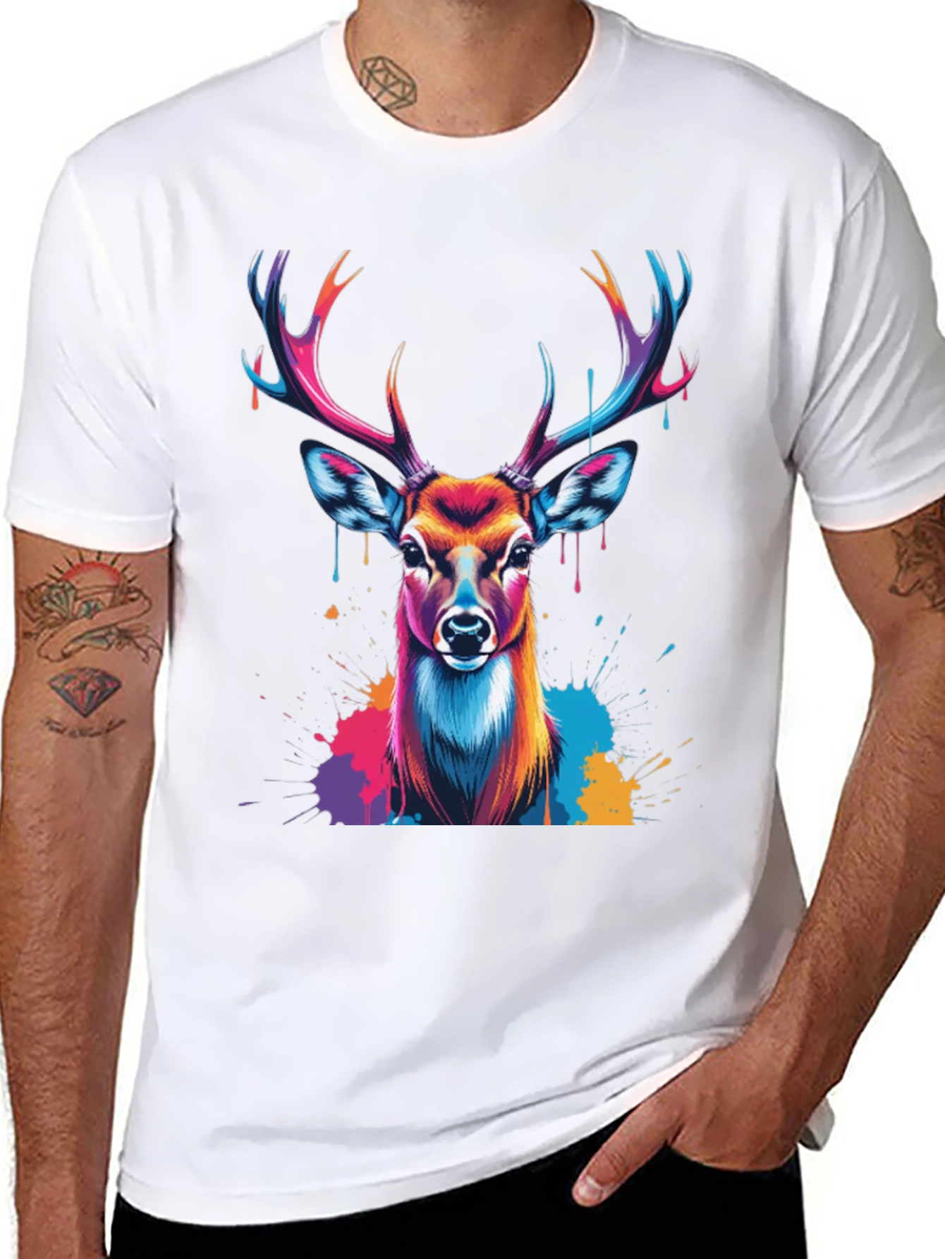 Vibrant Deer Graphic Tee - Black Casual T-Shirt