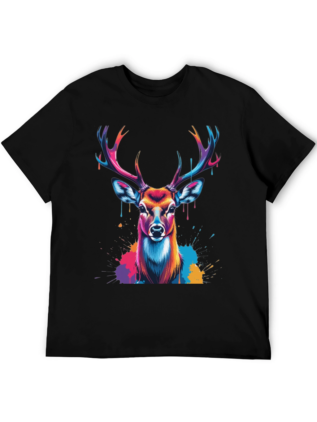 Vibrant Deer Graphic Tee - Black Casual T-Shirt