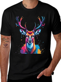 Vibrant Deer Graphic Tee - Black Casual T-Shirt