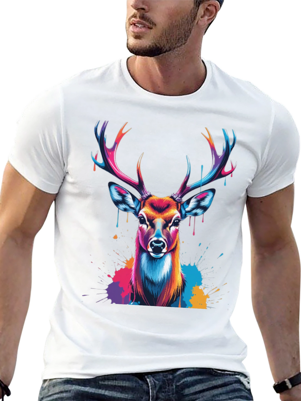 Vibrant Deer Graphic Tee - Black Casual T-Shirt