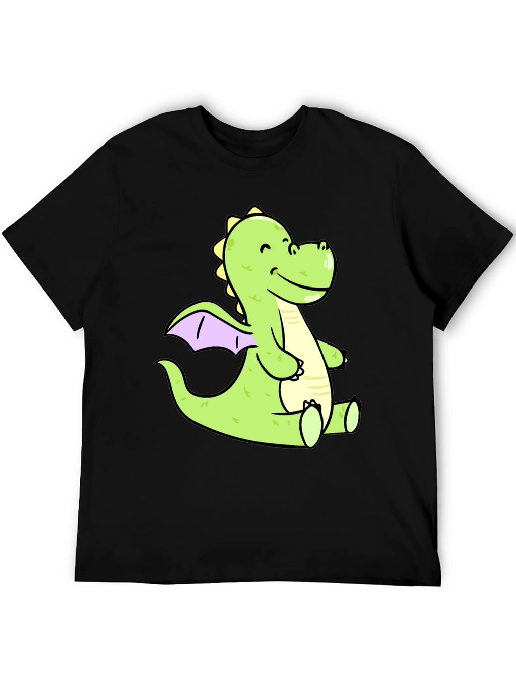Cute Cartoon Dragon Graphic Tee - Black
