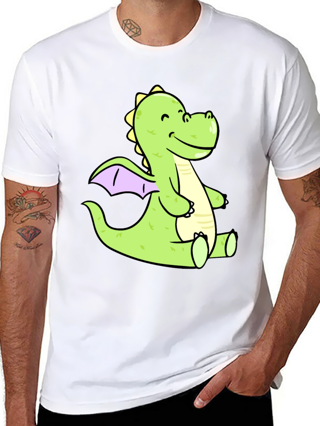 Cute Cartoon Dragon Graphic Tee - Black