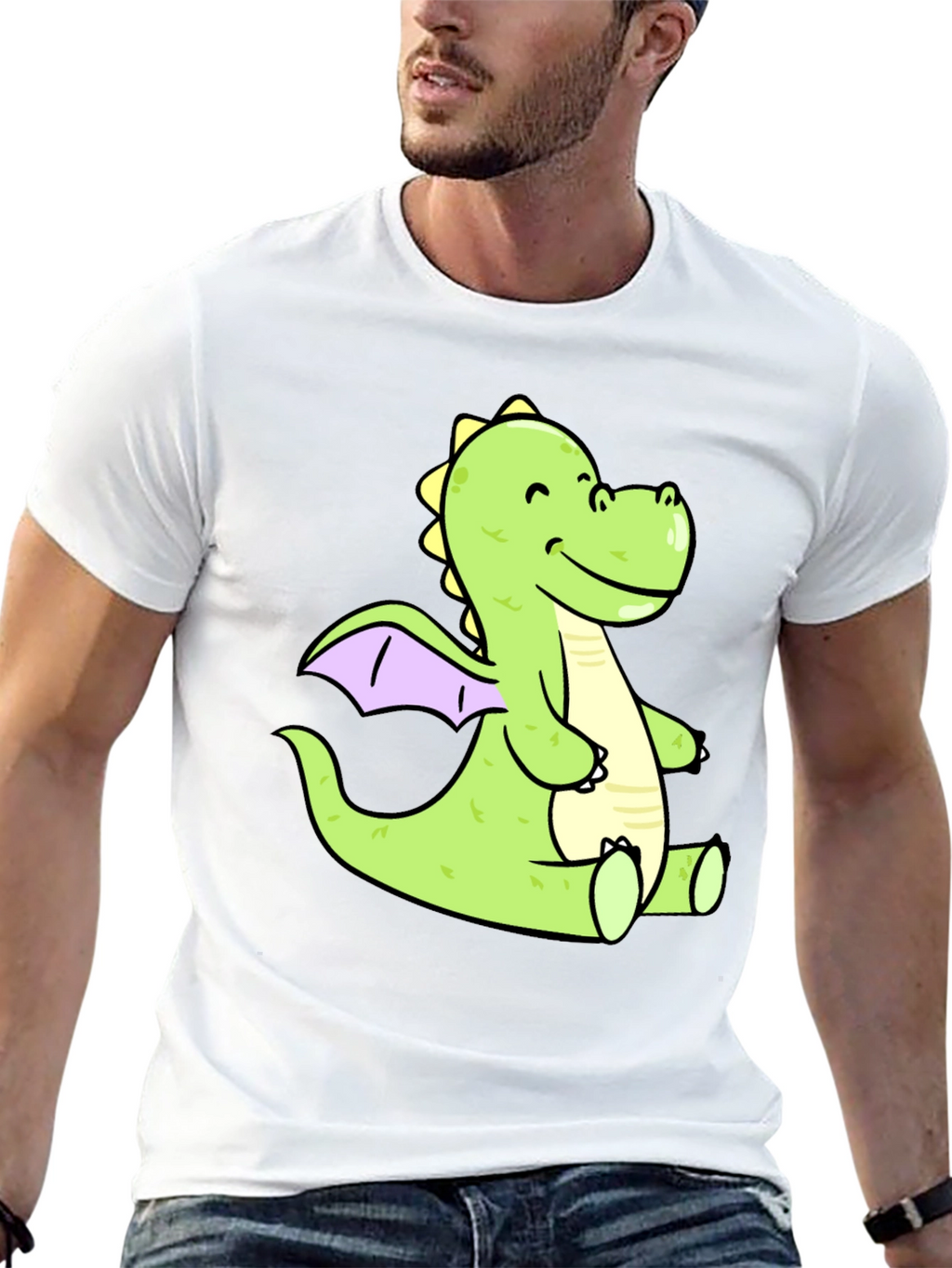 Cute Cartoon Dragon Graphic Tee - Black