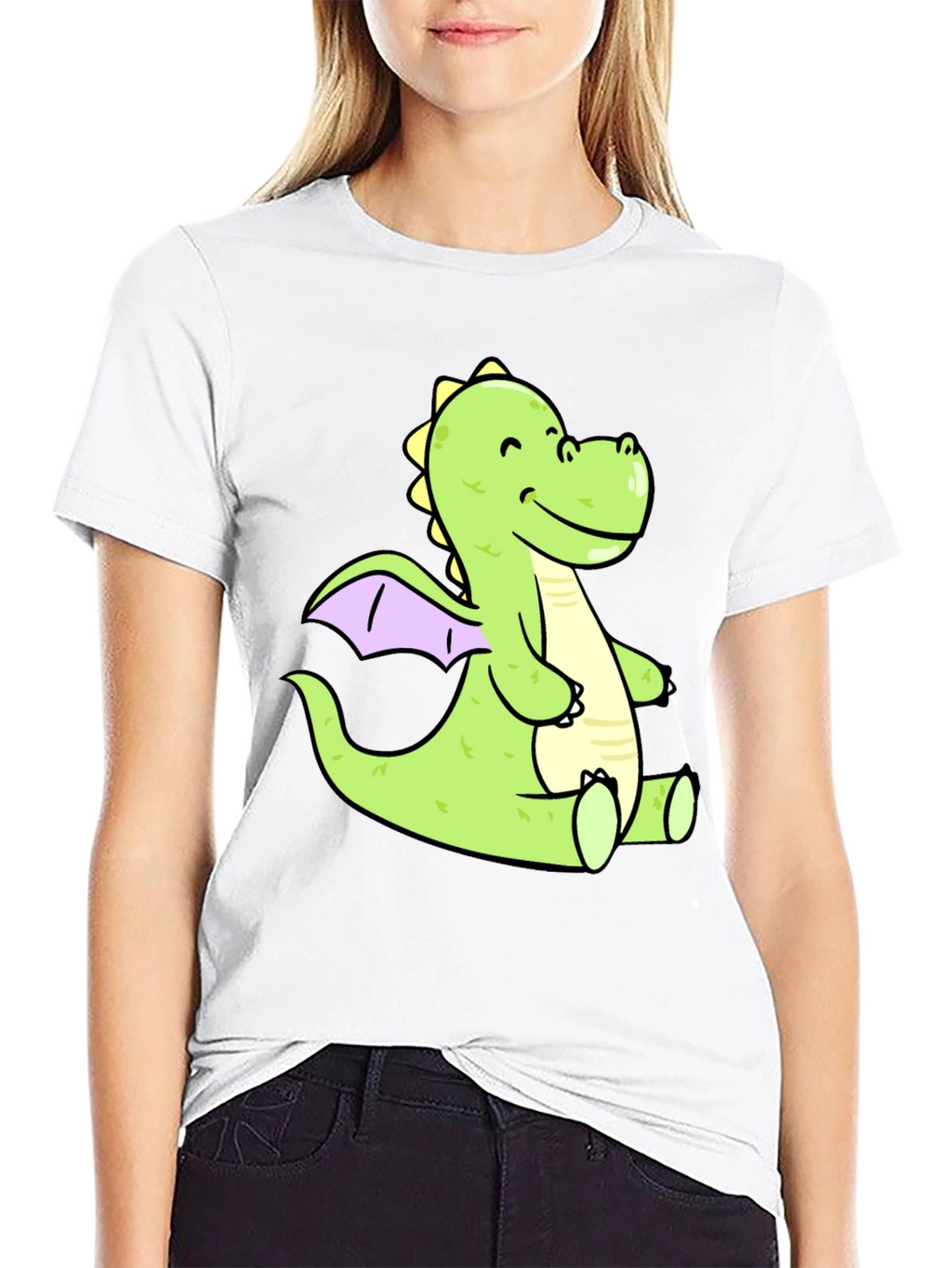 Cute Cartoon Dragon Graphic Tee - Black