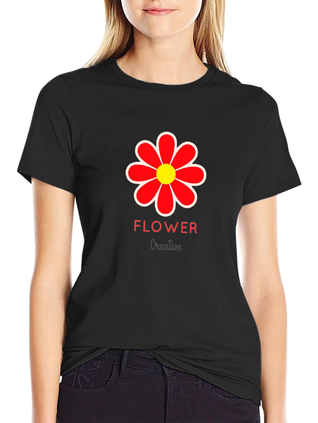 Mens Black Flower Graphic T-Shirt