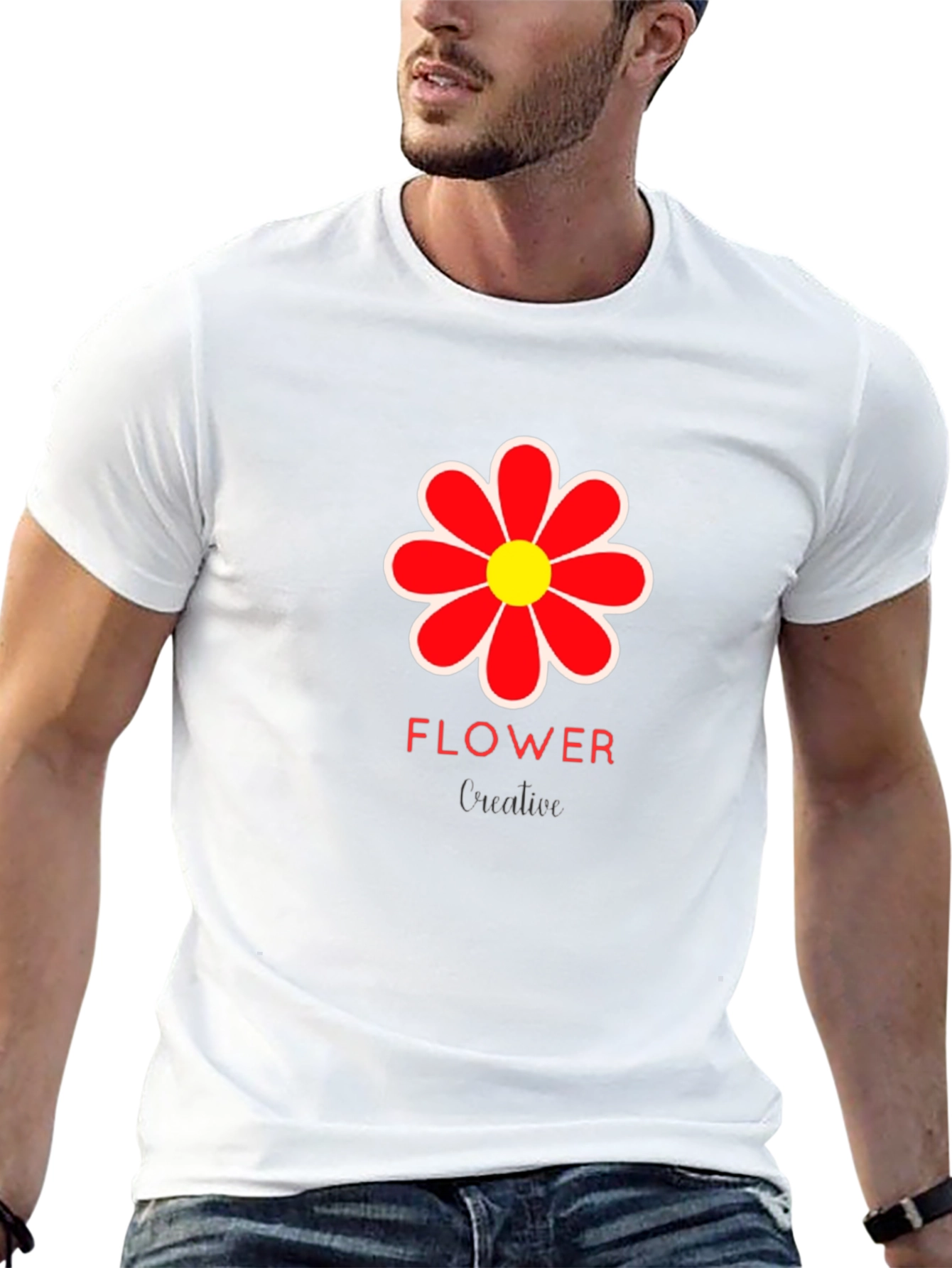 Mens Black Flower Graphic T-Shirt
